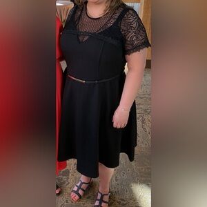 City Chic Elegant Black Midi Dress with Lace